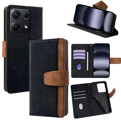 For Xiaomi Redmi Note 14S 4G Case RFID Blocking Color Splicing PU Leather Wallet Phone Cover - Black