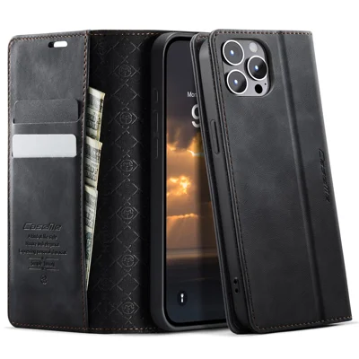 CASEME For iPhone 12 Pro 6.1 inch / iPhone 12 6.1 inch Case  033 Series RFID Blocking Wallet Stand Calf Texture Leather Phone Cover - Black