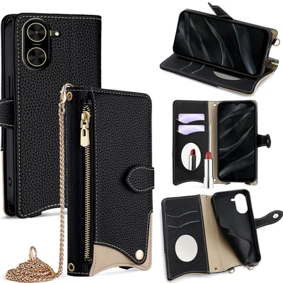 For Xiaomi Redmi A5 4G (171.7mm) Leather Case Wallet Stand Cover Irregular Tail Style with Chain Strap - Black