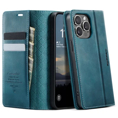 CASEME For iPhone 13 Pro Max 6.7 inch Case  033 Series RFID Blocking Wallet Stand Calf Texture Leather Phone Cover - Green