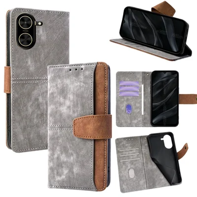 For Xiaomi Redmi A5 4G (171.7mm) Case RFID Blocking Color Splicing PU Leather Wallet Phone Cover - Grey