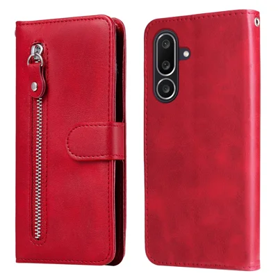 For Samsung Galaxy M56 5G PU Leather Cases with Zipper Pocket Wallet Phone Cover Stand - Red