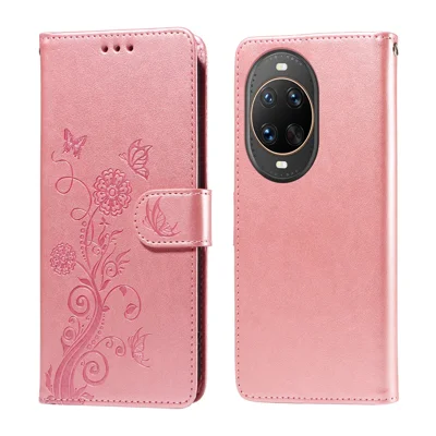 For Huawei nova 14 Ultra 5G Leather Case Butterfly Floral Imprint Wallet Stand Cover - Pink