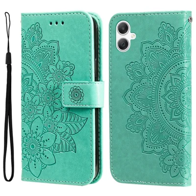 For Samsung Galaxy A08 5G / A08 4G / A07 4G / A06 4G / A06 5G Case Floral Pattern PU Leather Wallet Stand Phone Cover - Green