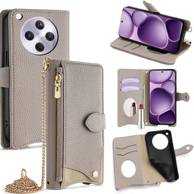For Oppo Find X8s+ 5G Leather Case Wallet Stand Cover Irregular Tail Style with Chain Strap - Grey