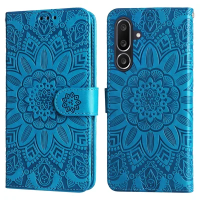 For Samsung Galaxy M56 5G Case Sunflower Imprint Leather Wallet Phone Cover - Blue