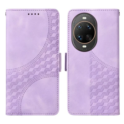 For Huawei nova 14 Ultra 5G Leather Cases Wallet Rhombus Imprinted Phone Cover Stand with Strap - Purple