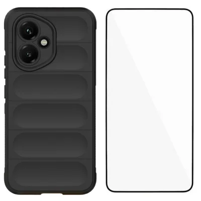 WANLONFENG For Honor 400 5G (Global) TPU Case  HD Series Anti Slip Phone Cover with Tempered Glass - Black