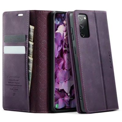 CASEME For Samsung Galaxy S20 FE Case  033 Series RFID Blocking Wallet Stand Calf Texture Leather Phone Cover - Purple