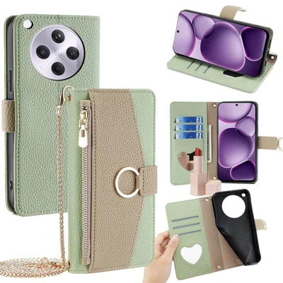 For Oppo Find X8s+ 5G Case Mirror Wallet Leather Phone Cover with Chain Shoulder Strap - Green