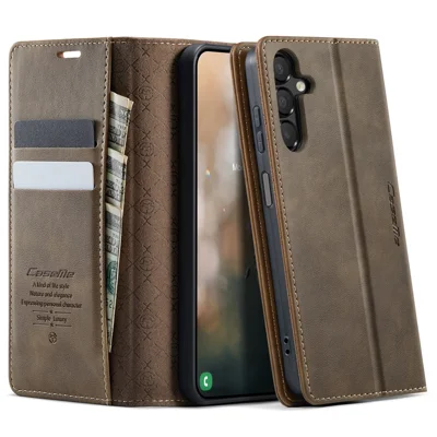 CASEME For Samsung Galaxy A14 5G / Galaxy A14 4G Case  033 Series RFID Blocking Wallet Stand Calf Texture Leather Phone Cover - Coffee