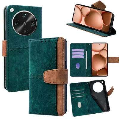 For Oppo Find X8 Ultra 5G Case RFID Blocking Color Splicing PU Leather Wallet Phone Cover - Green