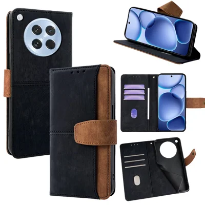 For Oppo Find X8s 5G Case RFID Blocking Color Splicing PU Leather Wallet Phone Cover - Black