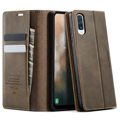CASEME For Samsung Galaxy A50s / Galaxy A30s / Galaxy A50 Case  033 Series RFID Blocking Wallet Stand Calf Texture Leather Phone Cover - Coffee
