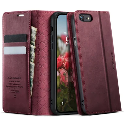 Voor iPhone 7 4,7 inch / iPhone 8 4,7 inch / iPhone SE (2020) / iPhone SE (2022) / iPhone 6 4,7-inch hoes CASEME 033-serie RFID-blokkering portemonnee stand kalfsleren telefoonhoes - Rood
