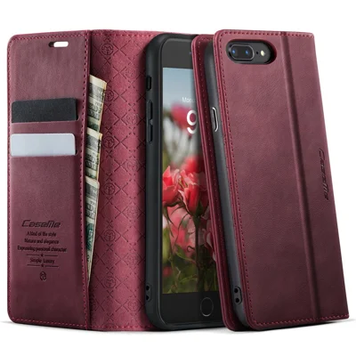 CASEME For iPhone 7 Plus 5.5 inch / iPhone 8 Plus 5.5 inch / iPhone 6 Plus 5.5 inch Case 033 Series RFID Blocking Wallet Stand Calf Texture Leather Phone Cover - Red