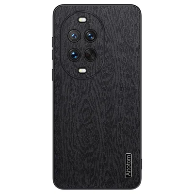 For Huawei nova 14 5G Case Wood Texture PU Leather Coated PC TPU Phone Cover - Black