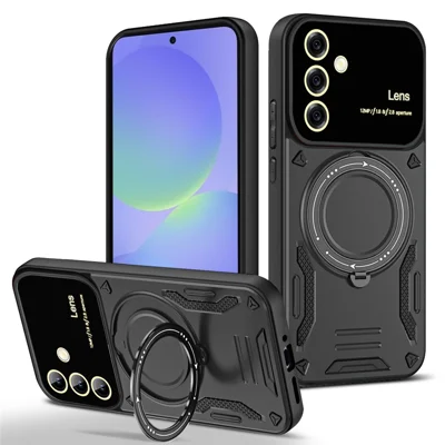 Voor Samsung Galaxy A26 5G hoesje draaibare magnetische standaard PC + TPU telefoonhoes - Zwart
