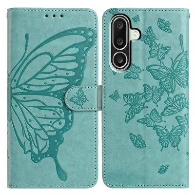 For Samsung Galaxy M56 5G Case Butterfly Imprinted Wallet Stand PU Leather Flip Phone Cover with Strap - Green