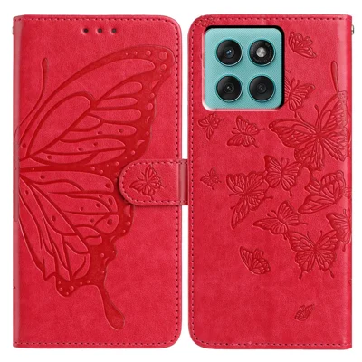 Voor Motorola Edge 60 Fusion 5G Hoesje Vlinder Afdruk Portemonnee Stand PU Leren Flip Hoesje met Bandje - Rood