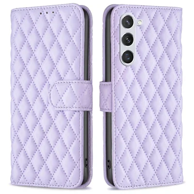 BINFEN COLOR BF Style-14 pour Samsung Galaxy S23 Motif imprémé de losanges en cuir PU Étui Flip à fermeture magnétique Support portefeuille - Violet