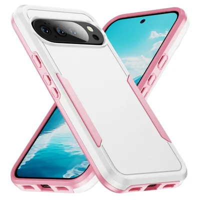 For Google Pixel 10 Pro XL Case PC + TPU Military Grade Drop Protective Phone Cover - White + Pink