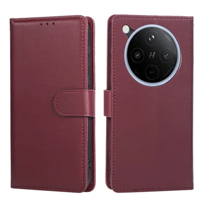 For Oppo Find X8 5G Case Wallet Stand View PU Leather Phone Cover with Wrist Strap - Wine Red