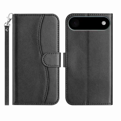 Stand Case til iPhone Air PU Læder Wallet Telefonbeskyttelse med S-formet Syning og Strap - Sort