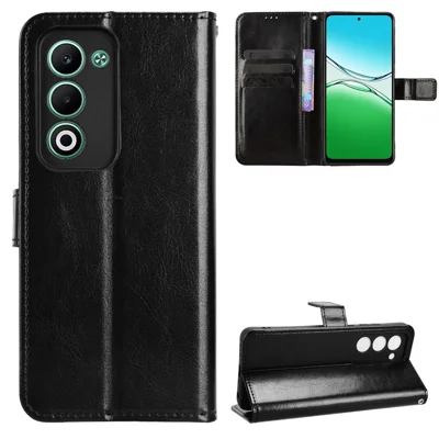 For Oppo A5 5G / Oppo A5 4G PU Leather Case with Strap Crazy Horse Texture Phone Wallet Cover - Black
