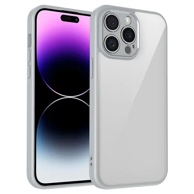 Voor iPhone 14 Pro Case Matte Skin Touch Clear PC + TPU Stootvaste Telefoonhoes - Grijs