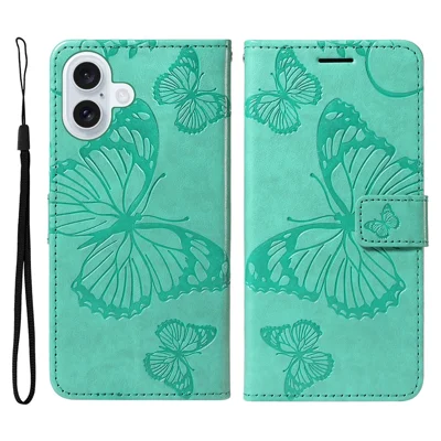 Voor iPhone 17 Portemonnee Hoesje met Bloemen Vlinder Afgedrukte Leren Telefoonhoes met Stand - Groen
