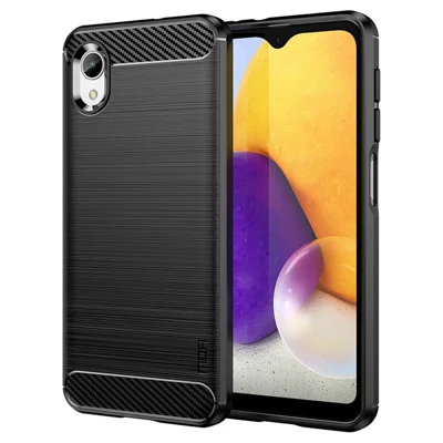 MOFI JK TPU Series-1 for Samsung Galaxy A23e / A22e Carbon Fiber Texture Anti-fingerprints Phone Case Soft TPU Brushed Surface Protective Cover - Black