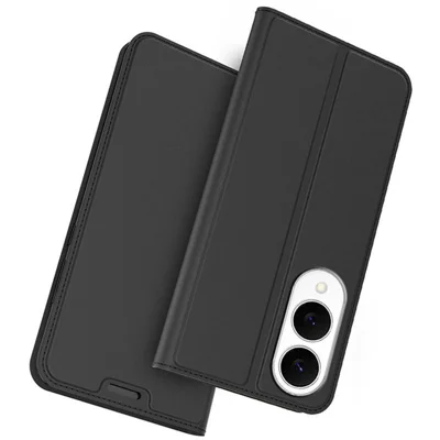 For Samsung Galaxy S25 Edge Case PU Leather Phone Cover with Card Holder Stand - Black