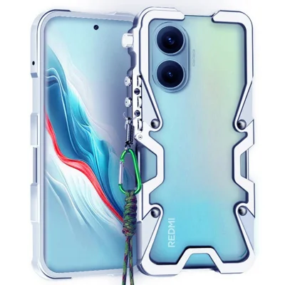 For Xiaomi Poco F7 5G / Redmi Turbo 4 Pro 5G Bumper Case Aluminium Alloy Metal Phone Shell Cover with Strap - Silver