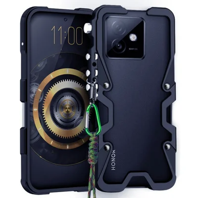 For Honor X60 GT 5G Bumper Case Aluminium Alloy Metal Phone Shell Cover with Strap - Black