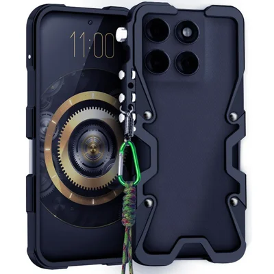For Motorola Edge 60s 5G Bumper Case Aluminium Alloy Metal Phone Shell Cover with Strap - Black