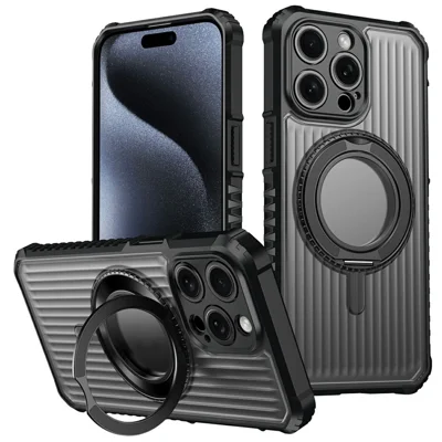 For iPhone 14 Pro Max Magnetic Case with Kickstand PC + TPU Phone Back Cover - Black