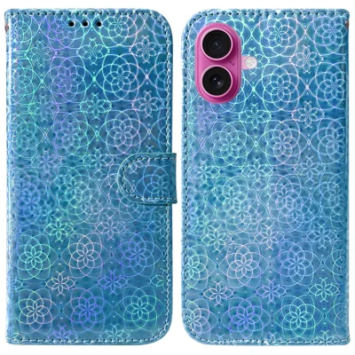For iPhone 17 Stand Case Dazzling Flower Leather Phone Cover - Blue