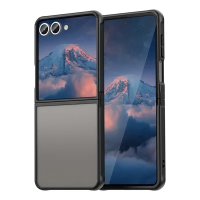 For Samsung Galaxy Z Flip7 5G Case Drop Proof Airbags Frosted Translucent PC + TPU Phone Back Cover - Black
