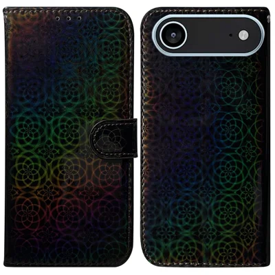 For iPhone Air Stand Case Dazzling Flower Leather Phone Cover with Wrist Strap - Black