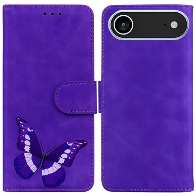 For iPhone Air Stand Case PU Leather Phone Cover Butterfly Printed - Purple