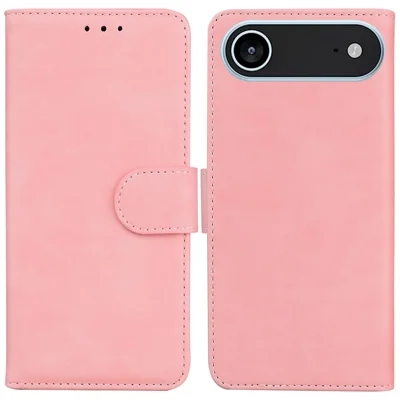 For iPhone Air Case Solid Color Leather Wallet Phone Cover - Pink