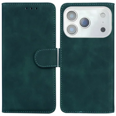 Voor iPhone 17 Pro-hoesje Effen lederen portemonnee telefoonhoes - Groen