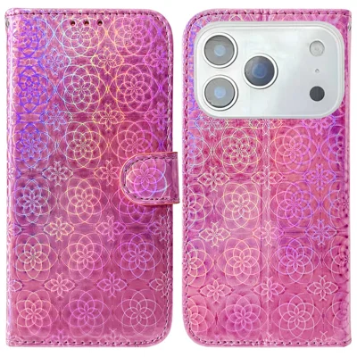 For iPhone 18 Pro Max / 17 Pro Max Stand Case Dazzling Flower Leather Phone Cover with Wrist Strap - Pink