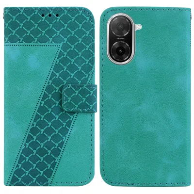 For Xiaomi Redmi A5 4G (171.7mm) / Poco C71 4G Stand Case 7-Shaped Pattern Imprint Leather Phone Cover with Strap - Green