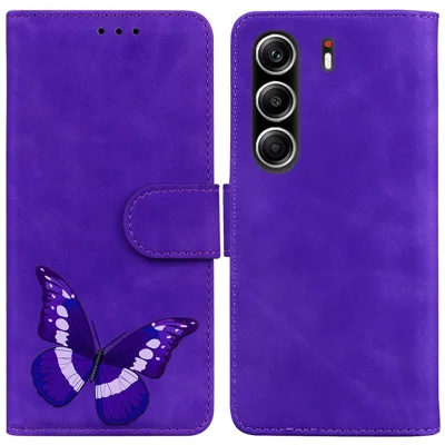 For TECNO Camon 40 Pro 5G  /  4G Stand Case PU Leather Phone Cover Butterfly Printed - Purple