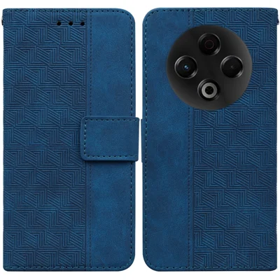 For TECNO Spark 30 4G Case Geometry Pattern Leather Wallet Phone Cover with Wrist Strap - Blue