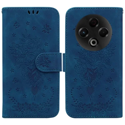 For TECNO Spark 30 4G Case Butterfly Flower Imprint PU Leather Wallet Phone Cover with Strap - Blue
