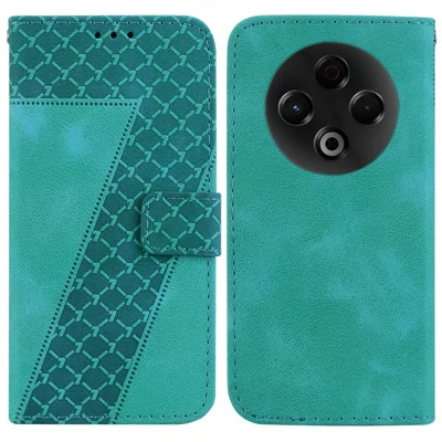 For TECNO Spark 30 4G Stand Case 7-Shaped Pattern Imprint Leather Phone Cover with Strap - Green