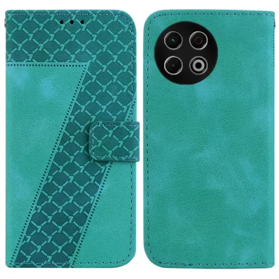For TECNO Spark 30 Pro 4G Stand Case 7-Shaped Pattern Imprint Leather Phone Cover with Strap - Green